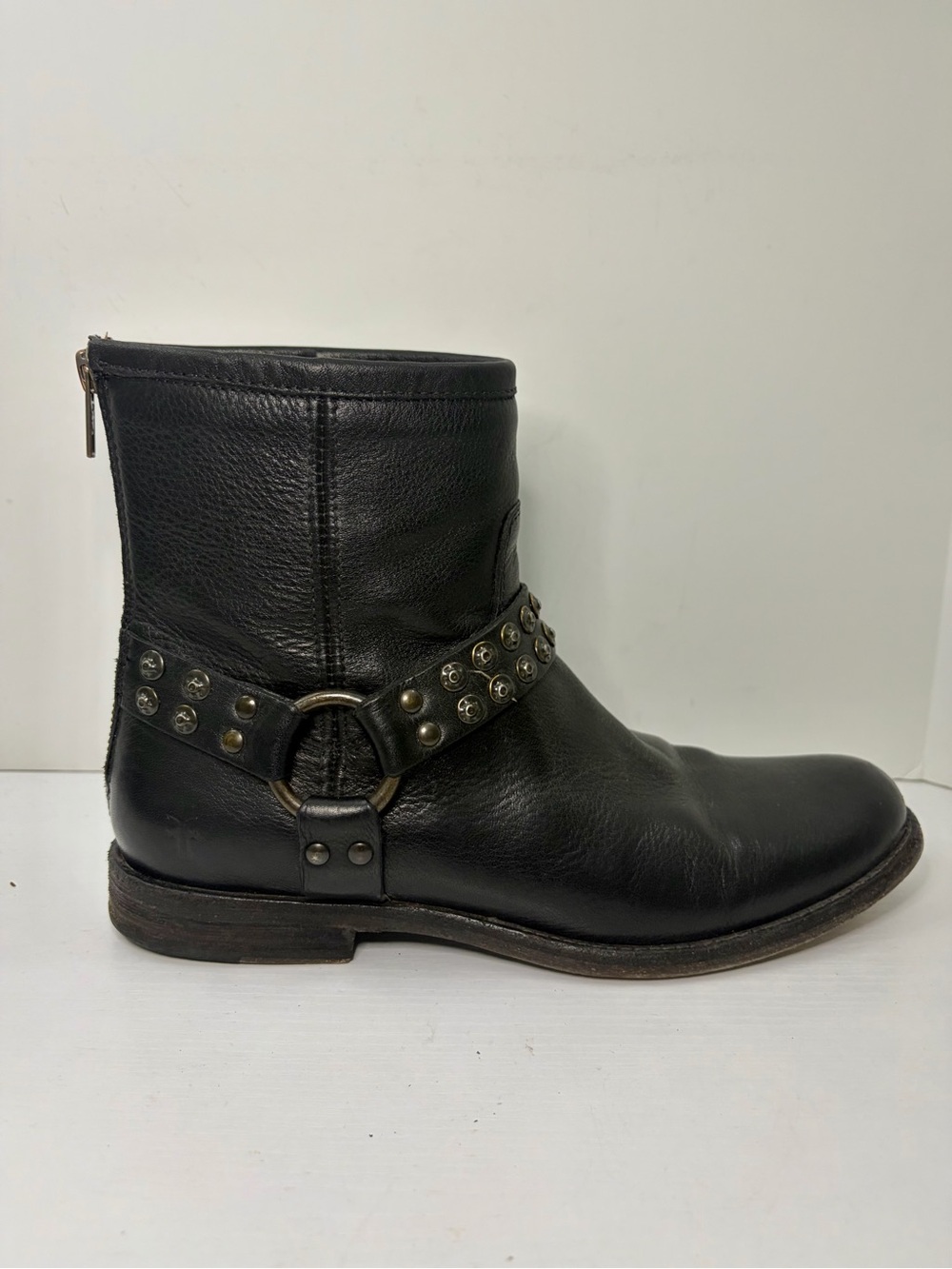 Frye Phillip Studded Harness Black Leather Boots Size 9